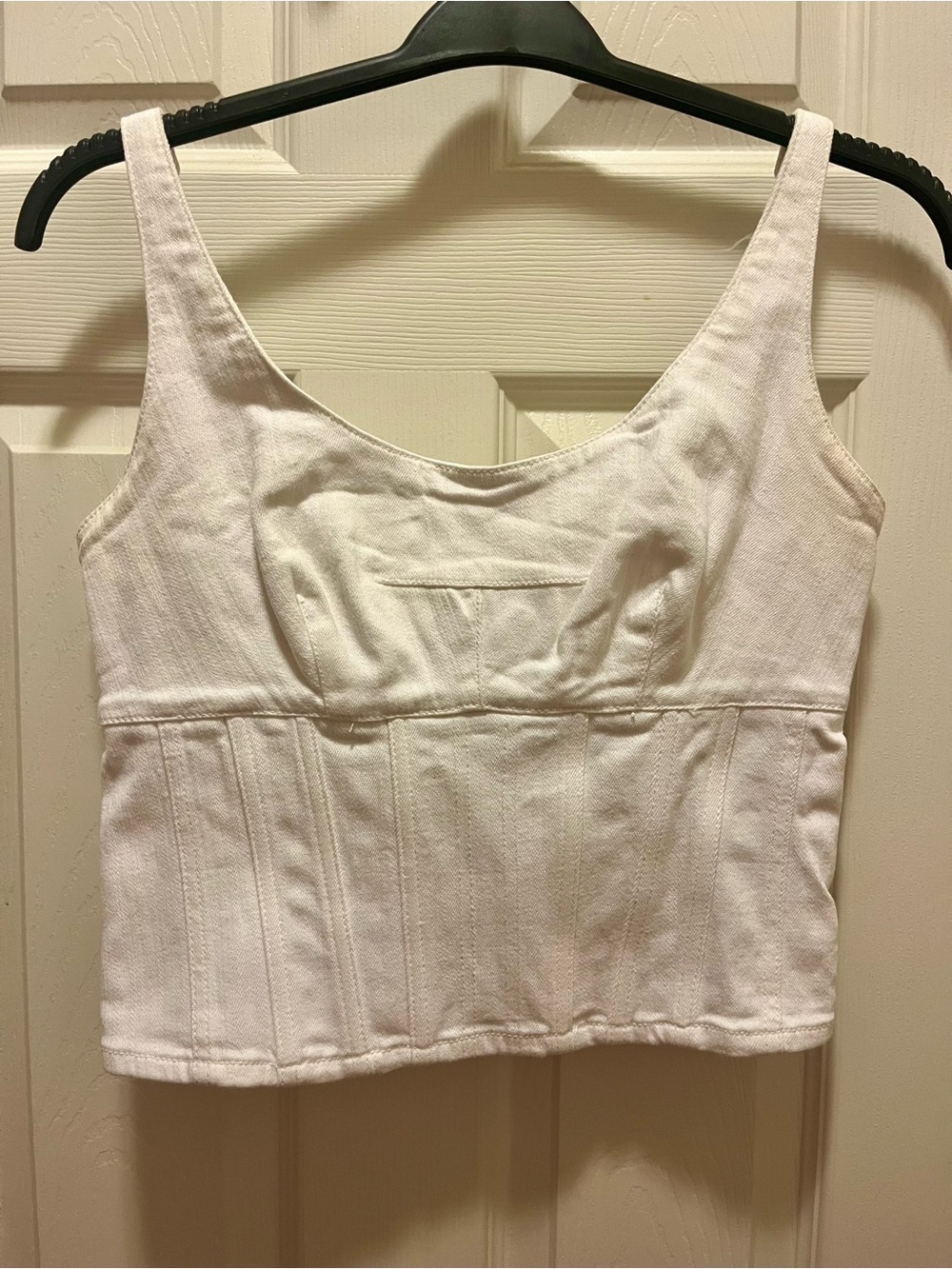 Maeve Anthropologie White Corset Denim Tie Back Tank Top Size 6